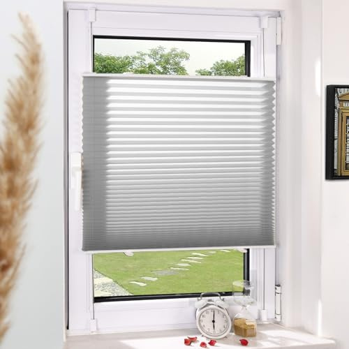 Grandekor Plissee Klemmfix ohne Bohren Grau 70x110cm(BxH) Plissees lichtdurchlässig Blickdicht Jalousien ohne Bohren Fensterrollo Klemmrollos Sonnenschutz Sichtschutz Faltrollo Rollos für Fenster
