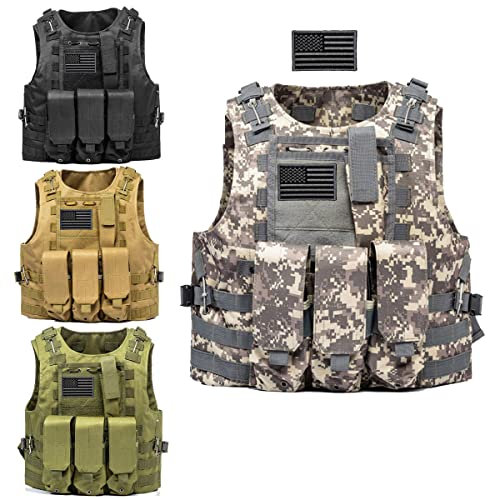 AZB Tactical Vest Adjustable Airsoft Paintball Vest with Removable Pouch, Acu, One size
