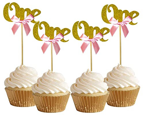 Bymivofun 24 Pcs Cupcake Toppers Glitter pour Anniversaire, Décorations De Fête D'enfants (Or)