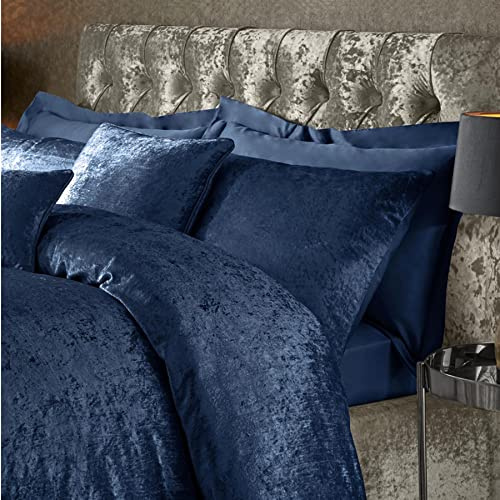 ED Luxury Crushed Velvet Duvet Quilt Cover Bedding Linen Set With Housewife Pillowcases Ultra Soft Duvet Cover Set [Super King, Navy Blue]