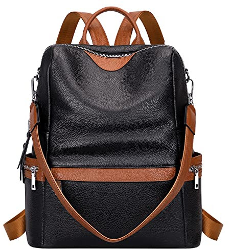ALTOSY Elegant Damen Echtleder Rucksack Mode Schultertasche Convertible All in One Rucksackhandtasche (S80 Schwarz/Braun)