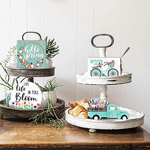 Piatti Plastica Colorati Decor Tiered Primavera Primavera Fresco 3D Fiore Wood Tray Segni per Decorazioni pasquali Decor Mini Decor Piatto Home Decor Mercato Tray Cucina Primavera (A-A, One Size)