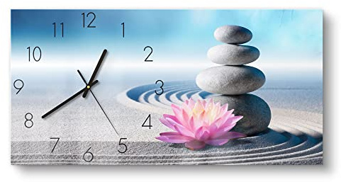 DEQORI Glasuhr | vertikal 60x30 cm | Motiv Motiv eines Zen-Gartens | große XXL Design Uhr aus Glas | leise Wanduhr für Wohnzimmer & Küche | moderne Hingucker Uhr für die Wand