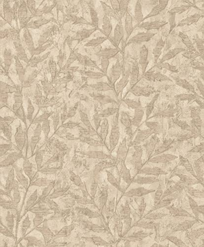 Rasch Factory V Collection 315028 Non-Woven Wallpaper in Beige with Leaf Look Leaf Design
