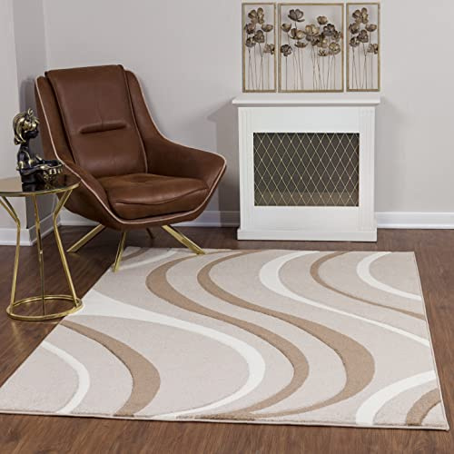 Livabliss Ramila Wohnzimmer Teppich Modern - Abstrakt Design in Marmor Optik 160x213 cm für Wohnzimmer, Esszimmer, Schlafzimmer - Kurzflor Hellbraun, Weiß, Braun