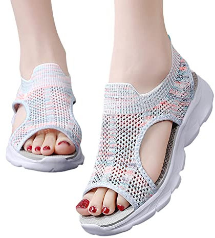 Sandales de Sport et D'Extérieur Femme Maille femmes Sport Chaussures Respirantes Sandales de Marche Confort Sandales Baskets Légères l'été Sandales Bout Ouvert pour Femmes