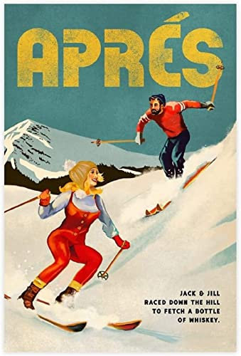 XCPORA Vintage Après-Ski-Poster Wintersport-Wandkunst Après-Ski-Drucke Vinatge Reise-Leinwand-Gemälde für Heim-Wanddekoration Bild 50x70cmx1 ohne Rahmen