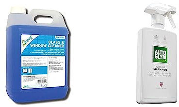 2WORK 2W76001 Glass and Window Cleaner, 5 L & Autoglym Interior Shampoo, 500ml - Car Interior Shampoo That Cleans and Freshens Carpets, Fabrics, Upholstery and Plastics