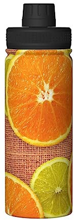 DEHIWI Zitronen und Orangen, Sport-Wasserflasche, 530 ml, isolierte Edelstahl, auslaufsichere Wasserflasche für Reisen, Fitnessstudio, Büro