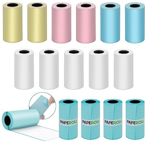 16 Rollen Thermopapier für kleine Fotodrucker, 6 farbige Rollen, 5 weiße und 5 selbstklebende Thermodruckerpapier, Thermodruckerpapierrolle, Thermopapier für Kinder Sofortbildkameras (57 x 30 mm)