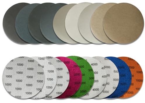 CYLBAQ 36 Stück Schleifpapier 125mm Klett, Körnung 1000/1200/1500/2000/3000/4000/5000/7000/10000 Schleifpad Rund Klett, Nasse Trockene Schleifscheiben Exzenterschleifer Schleifpapier