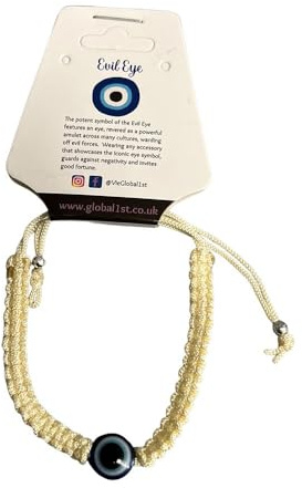 VIE Evil Eye Armband Ethno-Stil Baumwollfaden cremefarben, Natur, Einheitsgröße