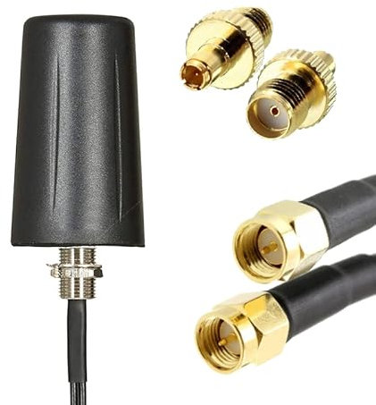 Antenna robusta a doppio ingresso 4G/5G con cavi LMR100 da 3 metri e connettori SMA maschio. Antenna LTE resistente per interni o esterni 2x2 O2 Vodafone EE Three (antenna e adattatori TS9)