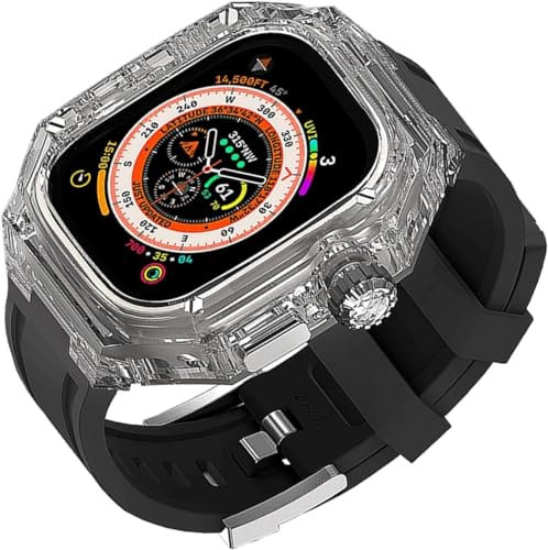 SCHIK Caja de reloj transparente de cristal de 49 mm, correa de silicona con cierre de reloj, para Apple Watch Series Ultra 8 2 49 mm, funda de reloj transparente de policarbonato duro, accesorios de