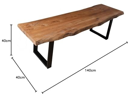 Iova-Moebel Sitzbank 140x40 cm | Esstischbank mit baumkante aus Wildeiche und pulverbeschichteten Stahlbeinen | Bank Massivholz mit echter Baumkante (140cm)