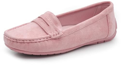 IF Fashion Scarpe Mocassini Slip On Loafers Morbidi Donna con Strass Pietri Camoscio Scamosciato FT245 Rosa Confetto N.38