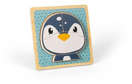 Bigjigs Toys Penguin Chunky Puzzle - 4 Piece Wooden Animal Jigsaw with Tray, Fun Educational Shape Puzzles, Baby & Toddler Montessori Toy, Sustainably Made Gifts For 10 Month Old +