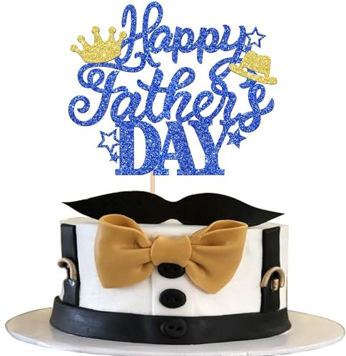 Xsstarmi 1 Packung Tortendeko Vatertag Tortenaufsatz Glitzer Blau 1Bester Papa Happy Father's Day Kuchen Topper Dekoration Geburtstag Vatertag Zubehör für Party Kuchen Dekorationen