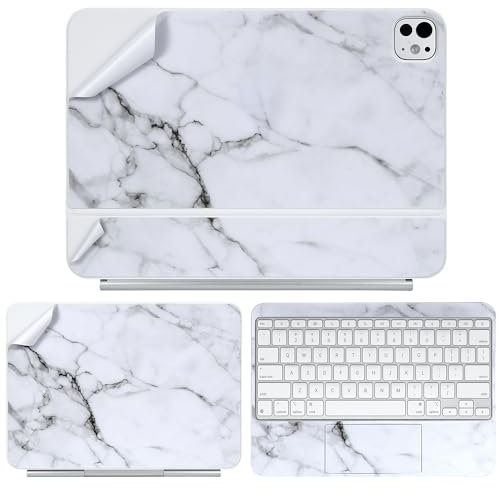 IMMOENUC 3-in-1 Tablets Skin Sticker Colorful Decals for 2024 iPad Pro M4 Magic Keyboard 13 inch Full Body Protective case Vinyl Durable Materials wrap Cover Self-Adhesive,Pre-Cut(Marble White)