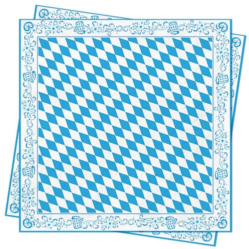 Servietten Oktoberfest Bayrisch Oktoberfest Deko - 40Stück 3-lagig Tischdeko Bayern Blau Weiß Tissue Servietten Bayrisch Papierservietten Tischdeko Deko