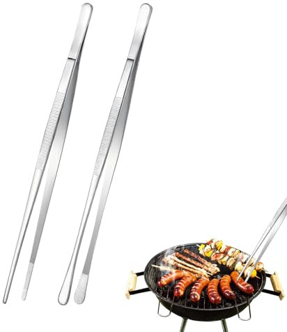 ASSRECT 2 Pcs Cooking Tweezers 30cm/12 Inch Kitchen Tweezers Tongs Stainless Steel Food Tweezers Professional Chef Tweezers Kitchen Tools for BBQ, Plating and Serving (Silver)