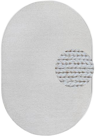 Villeroy & Boch Wollteppich Francois Oval - Natur Wohnzimmerteppich - Handgewebt & Natürlich - Boho Teppich Wolle für Wohnzimmer, Schlafzimmer, Esszimmer, Flur, Küche – Natur Weiß, 160x230cm