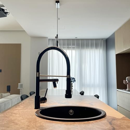 TIMACO Schwarz Wasserhahn Küche mit Schloss Brause Ausziehbar - 360° Schwenkbar Küchenarmatur mit Spiralfeder, Einhebel Mischbatterie, Kupfer, Hochdruck Spültischarmatur