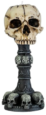 Horror-Shop Antiker Totenkopf Teelichthalter mit Totenschädelsammlung 17 cm