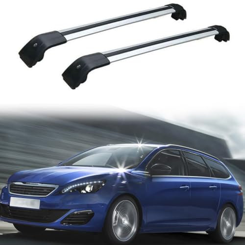 JUNYEW Dachgepäckträger Dachträger Für Peugeot 308 SW 2014 2015 2016-2020 -Aluminium Dachträger Querstangen Gepäckträger (2Stk) Dachträger für Dachrelings Tragkraft 180 Kg,Q