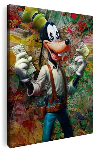 Artmazing | Dollar Goofy Bild bunt | S-Art Bilder | Dollar Goofy Bilder Modern | Leinwandbilder XXL Wohnzimmer | Wandbild Dollar Goofy Deko XXL | Bild Leinwand XXL | buntes Poster für Wand
