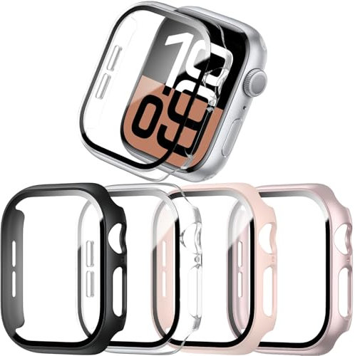JZK 4-Stück Schutzhülle für Apple Watch Series 10 42mm 2024, Hart PC Ultradünne Gehäuse Hülle Eingebaut Kratzfest Gehärtetes Glas Schutzfolie für iWatch 10 42mm
