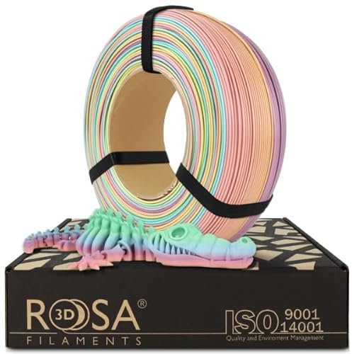 ROSA 3D PLA Rainbow Pastel Filament 1.75 mm für 3D Drucker | Druckmaterialien Leicht Matt PLA Rainbow 3D Drucker Filament | 3D Printing Materials | Regenbogen Pastel Refill 1 kg