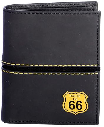 Route 66 – Portafoglio Uomo Pelle (Protezzione RFID) - Portafoglio Uomo Slim – Porta carte di Credito Uomo – Portacarte – Porta Tessere – Portaessere Uomo Tascabile – Wallet (Verticale)
