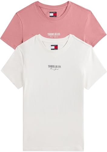 Tommy Jeans Damen 2er Pack T-Shirts Kurzarm Essential Logo Tee Rundhalsausschnitt