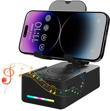 CYBORIS Faltbarer Telefonständer mit Lautsprecher, kabelloser Bluetooth-Lautsprecher mit Handy-Ständer und rutschfester Basis, LED-RGB-Licht, HD-Surround-Sound, kompatibel mit Handys, Tablets,
