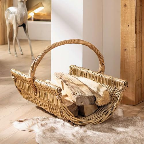 FRANK FLECHTWAREN, Holzkorb Trend-Weide, Vollweide, braun gewaschen Maße: 59 x 40 x 19 cm, GH 41 cm