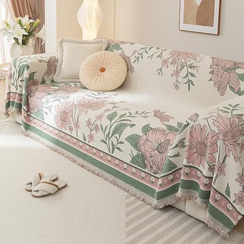 Jeté de Canapé Fleurs Vert Rose Plaid Microfibres Jete de Canape Universel Plaid Canape Plaid Lit Durable Couverture Canapé Lavable Plaid pour Canapé Jeté de Lit Blanket 130x180cm