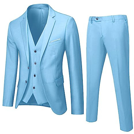 Vexuqedy Costume 3 pièces pour homme - Coupe droite - Élégant - 3 pièces - Pour fête, mariage, témoin d'honneur - Veste d'hiver - Smokings - Blazer - Pantalon - Veste de loisirs, bleu, L