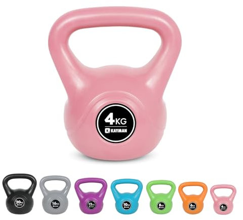 Kayman Kettlebell 4KG, 6KG, 8KG, 12KG, 16KG, 20KG - Ergonomic Handle & Flat Bottom for Stability - Home Gym Weight for Strength Training & Cardio - Versatile Kettlebells in Range for Fitness Workouts