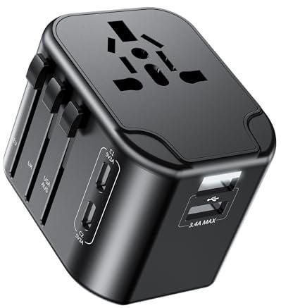 RoRoSkin Adaptador Enchufe Universal, Adaptador Enchufe de Viaje con 2USB-C,2USB-A y 1CA,Internacional para Alemania EE.UU. Reino Unido Francia España Japón Italia AUS más de 200 países