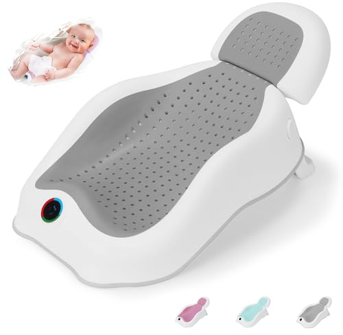 Wddbb Baby-Badewannenstütze, ideal für Babys unter 6 Monaten, mit Thermometer, verstellbarer Neigung, Babywannen für Babywannen für Neugeborene, Essentials (grau)