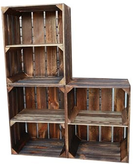 Alte geflammte Obstkisten / Holzkisten in vielen Variationen -Ideal zum Möbelbau oder zur Aufbewahrung- Sehr massiv und stabil verarbeitet (3er Set Boden Kurz)