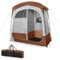 COSTWAY Double-Room Camping Shower Tent, Privacy Toilet Tents with Removable Rain Fly, Pocket, Clothesline, Top Hook, Carry Bag & Mesh Window, Outdoor Changing Room Beach Sunshade Shelter (Brown)