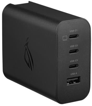 ASUS ROG 140W USB-C GaN Charger | bis zu 140W Gesamtleistung | 4 USB Anschlüsse | kompakt und effiizient | Black