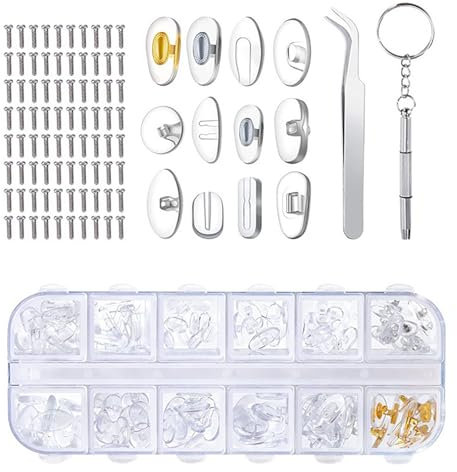 CSGHMM Glasses Repair Kit with Tweezers,Screws, Screwdriver & Nose Pads - Includes Eyeglass Nose Pads (Screw-in/Rubber), Spectacle Screws & Tools for Eyewear Repair