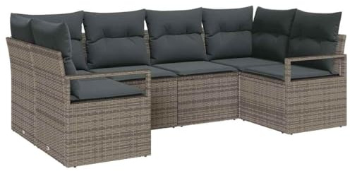 vidaXL 6-teiliges Garten-Sofa-Set mit Kissen in Grau und Braun – Modulares Design für Bequeme Lounge-Möbel draußen. Perfekt für Terrasse, Patio und Sommer.