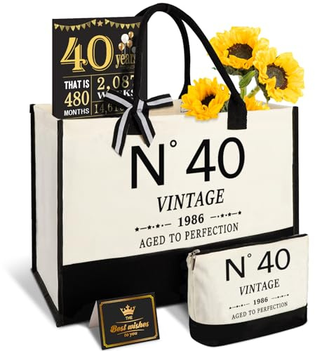 40. Geburtstagsgeschenk für Frauen - N ° 40 Tote Tasche, Make-up Tasche | Große Kapazität, Leicht zu Reinigen und Wiederverwendbar, Wasserdichte Beschichtung, Leinwand Tasche,Geburtstagskarte 40 Frau