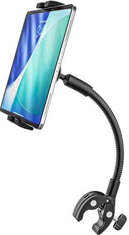 Oilcan Metal Flexible Tablet Holder Mount for Wheelchair Stroller Bike | Gooseneck Holder Handlebar Tube Pole Bar Clamp, Treadmill Cart iPad Mount for Tablets & Phones 4-13, iPad/Galaxy/Fire/iPhone