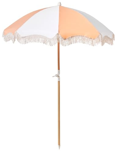 Beliani Parasol de Jardin Rétro ⌀ 150 cm Mât en Bois et Tissu