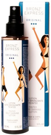 BRONZ'EXPRESS | Lotion Auto-Bronzante Teintée 150 ml | Autobronzant Visage et Corps | Bronzage Naturel Sans Traces | Marque Iconique Familiale Française Depuis 1960 | Nouveau Format